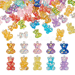 60Pcs 2 Style Electroplate Transparent Resin Pendants, with Platinum Iron Loop, Bear, Mixed Color, 30pcs/style(CRES-YS0001-01)