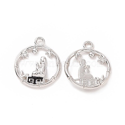 Alloy Enamel Pendants, Flat Round with Monk Charm, Platinum, 28x15x2.5mm, Hole: 1.6mm(ENAM-G213-12P)