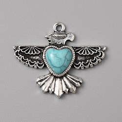Synthetic Turquoise Pendants, with Antique Silver Tone Alloy Findings, Eagle with Heart, 28x34x6mm, Hole: 1.8mm(TURQ-WH0001-13)