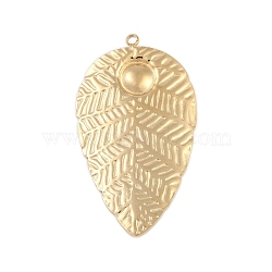 Ion Plating(IP) 304 Stainless Steel Pendants, Leaf Charm, Real 18K Gold Plated, 44x25x3mm, Hole: 1.8mm(STAS-U019-06G)