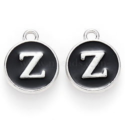 Platinum Plated Alloy Charms, Cadmium Free & Lead Free, with Enamel, Enamelled Sequins, Flat Round with Letter, Letter.Z, 14x12x2mm, Hole: 1.5mm(ENAM-S118-02Z-P)