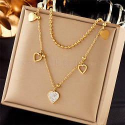 304 Stainless Steel Cubic Zirconia Pendant Necklaces, with Shell, Golden, Heart, 15.75 inch(40cm)(FS-WG8DFC4-04)