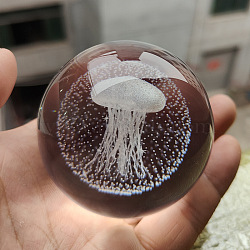 Inner Carving Glass Crystal Ball Diaplay Decoration, Fengshui Home Decor, Jellyfish, 60mm(PW-WGF6175-17)