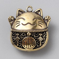 Brass Pendants, Maneki Neko Charms, Antique Bronze, 39.5x37x19mm, Hole: 3mm(FIND-WH0518-95)
