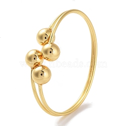 Round Balls Brass Bangles for Women, Real 18K Gold Plated, Inner Diameter: 2-1/2 inch(6.3cm)(BJEW-Z061-12G)