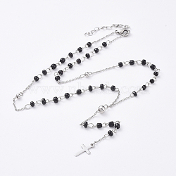 304 Stainless Steel Pendant Necklaces, with Glass Seed Beads, Cross, Black, 18.5 inch(47cm)(NJEW-JN02577-01)