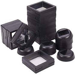 Plastic Frame Stands, with Transparent Membrane, For Ring, Pendant, Bracelet Jewelry Display, Rhombus, Black, 6.9x6.9x5.4cm(PH-ODIS-G015-01)