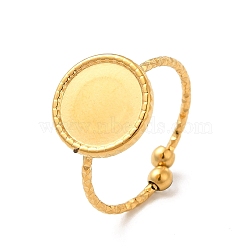 Ion Plating(IP) 304 Stainless Steel Open Cuff Ring Component, Ring Settings, Flat Round, Real 18K Gold Plated, US Size 7 3/4(17.9mm), Tray: 10mm(STAS-E180-11G)