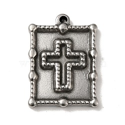 304 Stainless Steel Pendants, Rectangle with Cross Pattern Charms, Antique Silver, 21x15x3mm, Hole: 1.2mm(STAS-G278-38AS)