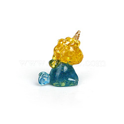 Resin Home Display Decorations, with Sequin, Natural Citrine/Aquamarine Inside, Unicorn, 50x30x55mm(G-PW0005-06D)