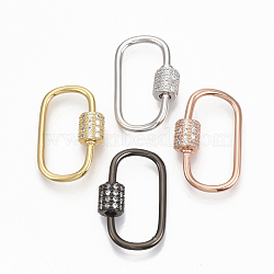 Brass Micro Pave Clear Cubic Zirconia Screw Carabiner Lock Charms, for Necklaces Making, Oval, Mixed Color, 24.5~26x15.5x1.5mm, Screw: 6.5x6mm(ZIRC-T010-10)