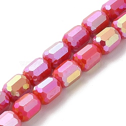 Electroplate Glass Beads Strands, Opaque Solid Color, AB Color Plated, Faceted, Column, Orange Red, 6x7~7.5mm, Hole: 1mm, about 72~73pcs/strand, 21.06~21.14''(53.5~53.7cm)(EGLA-D030-06C)