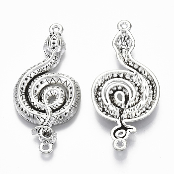 Tibetan Style Alloy Big Connector Pendants, Cadmium Free & Lead Free, Snake, Antique Silver, 50.5x23x3.5mm, Hole: 1.5mm, about 80pcs/500g
