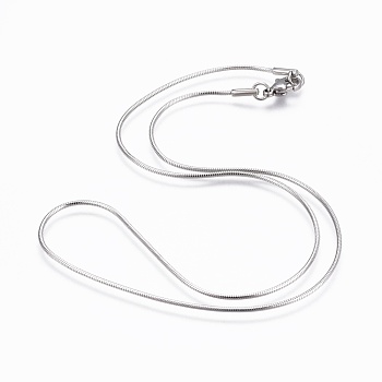 Non-Tarnish 304 Stainless Steel Snake Chain Necklaces, with 304 Stainless Steel Clasps, Stainless Steel Color, 17.5 inch(44.5cm), 1.2mm