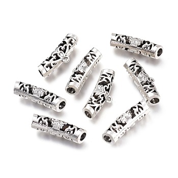 Tibetan Style Alloy Tube Bails, Loop Bails, Bail Beads, Tube, Antique Silver, 10x25x6.5mm, Hole: 1.5mm