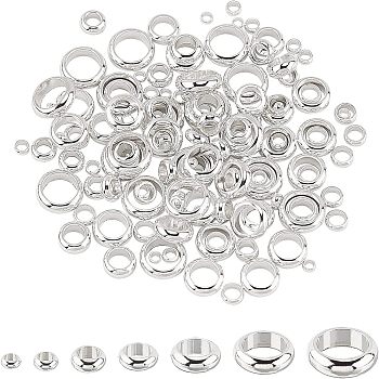 304 Stainless Steel Spacer Beads, Rondelle, Silver, 140pcs/Box