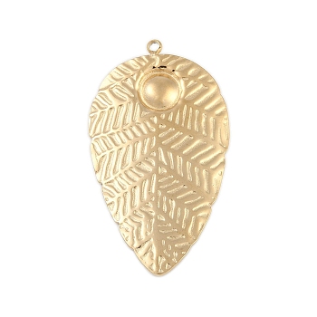 Ion Plating(IP) 304 Stainless Steel Pendants, Leaf Charm, Real 18K Gold Plated, 44x25x3mm, Hole: 1.8mm