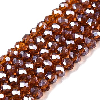 Electroplate Glass Beads Strands, Pearl Luster Plated, Faceted, Rondelle, Sienna, 3.5~3.8x3mm, Hole: 0.4mm, about 113~115pcs/strand, 32.5~33cm