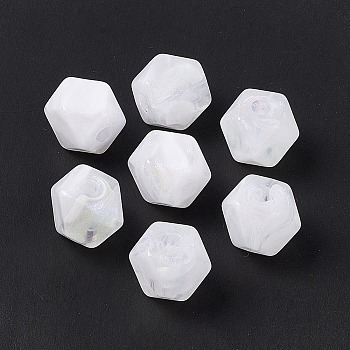 Opaque Acrylic Beads, with Glitter Powder, AB Color, Faceted, Polygon, White, 12.7x15.5x15.5mm, Hole: 4mm