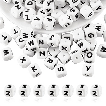 20Pcs White Cube Letter Silicone Beads 12x12x12mm Square Dice Alphabet Beads with 2mm Hole Spacer Loose Letter Beads for Bracelet Necklace Jewelry Making, Letter.Z, 12mm, Hole: 2mm