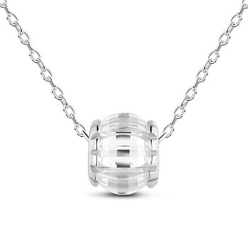 TINYSAND Rhodium Plated 925 Sterling Silver Necklace, with Cubic Zirconia, Rondelle, Platinum, 16 inch