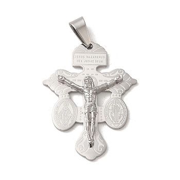 Non-Tarnish 304 Stainless Steel Pendants, Crucifix Cross Charm, Stainless Steel Color, 40x30x4mm, Hole: 7x5mm