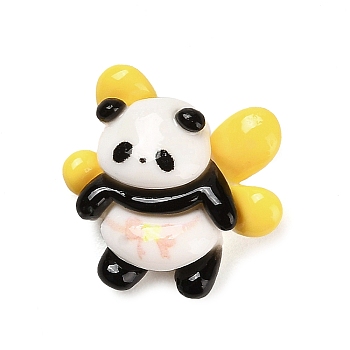 Opaque Resin Animal Cabochons, Cute Panda with Bowknot, Yellow, 18.5x19.5x8mm