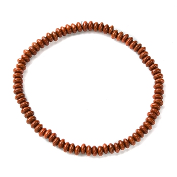 Natural Red Jasper Flat Round Beaded Stretch Bracelets for Women, Inner Diameter: 2-3/8 inch(6cm)
