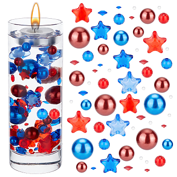 AHADERMAKER DIY Independence Day Centerpiece Vase Fillers Floating Candles, Including Acrylic Star & Plastic Pearl Beads, Acrylic Rhinestone Cabochons, Non-Toxic Resin Water Beads, Mixed Color, 2~20x2~20x2~20mm, Hole: 2~3mm