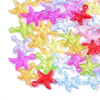 Transparent Acrylic Pendants, Starfish/Sea Stars, Mixed Color, 27~27.5x24.5x5mm, Hole: 3mm, about 650pcs/500g