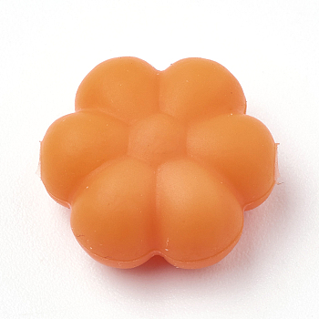 Food Grade Eco-Friendly Silicone Beads, Chewing Beads For Teethers, DIY Nursing Necklaces Making, Flowerr, Orange, 14x13x6mm, Hole: 2mm