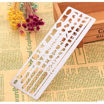 Stainless Steel Drawing Stencil, Hollow Hand Accounts Ruler Templat, For DIY Scrapbooking, Stainless Steel Color, 182x62mm