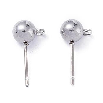 304 Stainless Steel Ball Post Stud Earring Findings, with Loop and 316 Surgical Stainless Steel Pin, Stainless Steel Color, 17x9x6mm, Hole: 1.8mm, Pin: 0.8mm