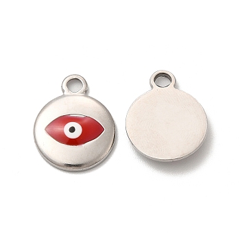 201 Stainless Steel Pendants, with Enamel, Evil Eye, Stainless Steel Color, 19x15x3mm, Hole: 3mm