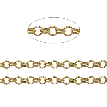 Brass Rolo Chains, Belcher Chains, Soldered, Long-Lasting Plated, with Spool, Cadmium Free & Nickel Free & Lead Free, Golden, 4.5x1.2mm, about 150.91 Feet(46m)/roll