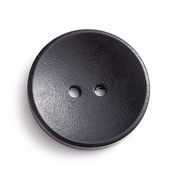 Natural Wooden Buttons, 2-Hole, Dyed, Flat Round, Black, 25x4mm, Hole: 2mm