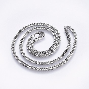 304 Stainless Steel Curb Chain Necklaces, with Lobster Claw Clasps, Frosted, Faceted, Stainless Steel Color, 23.6 inch(60cm), 4x2mm