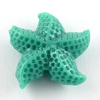 Dyed Synthetical Coral Beads, Starfish/Sea Stars, Medium Aquamarine, 20x19x7mm, Hole: 1.5mm