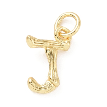 Brass Pendants, with Jump Ring, Golden, Letter Charm, Letter J, 12x8x2mm, Hole: 3mm