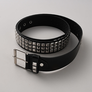 Square Rivets PU Leather Chain Belts for Jeans, with Alloy Clasps, Platinum, Black, 1400x38x5.5mm