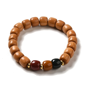 Wood Bead Bracelets, with Alloy Beads and Gemstone Beads, Buddhist Jewelry, Stretch Bracelets, Peru, 9mm, Inner Diameter: 2 inch(5.2cm)