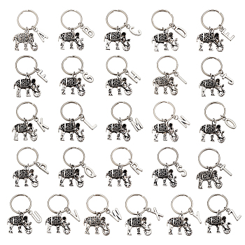 Elephant Stitch Markers, Letter Stitch Marker Charms, for Knitting Weaving Sewing Accessories Handmade Jewelry, Antique Silver, 4.5cm, 26pcs/set