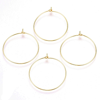 Brass Wine Glass Charms Rings, Hoop Earring Findings, DIY Material for Basketball Wives Hoop Earrings, Nickel Free, Real 18K Gold Plated, 37x35x0.7mm, 21 Gauge