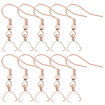 50Pcs 304 Stainless Steel Hooks, Ear Wire, with Ice Pick Pinch Bails, Rose Gold, 27x20mm, 21 Gauge, Pin: 0.7mm