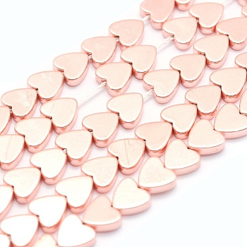Electroplate Non-magnetic Synthetic Hematite Beads Strands, Grade AA, Long-Lasting Plated, Heart, Rose Gold Plated, 6x6x2mm, Hole: 1mm, about 78pcs/strand, 15.7 inch(40cm)
