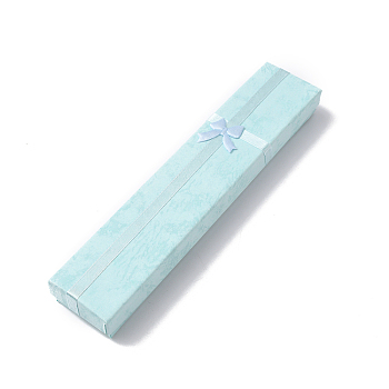 Bow Tie Cardboard Jewelry Necklace Boxes, Rectangle, Pale Turquoise, 20x4x2cm, Inner Diameter: 19.5x3.7cm