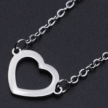 201 Stainless Steel Pendants Necklaces, with Cable Chains and Lobster Claw Clasps, Heart, Stainless Steel Color, 16.92 inch(43cm), 2mm