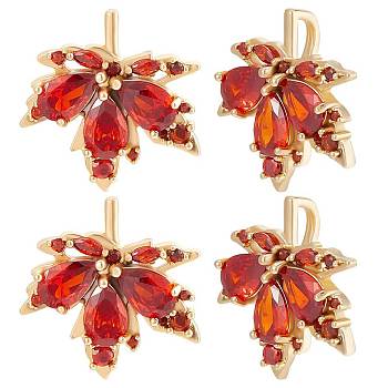 8Pcs Brass Cubic Zirconia Pendants, Maple Leaf Charm, Real 18K Gold Plated, Orange Red, 17x17x3mm, Hole: 2x5mm