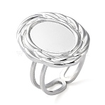 Non-Tarnish 304 Stainless Steel Open Cuff Ring Components, Bezel Cup Ring Settings, Oval, Stainless Steel Color, Inner Diameter: 16.8mm, Tray: 14x10mm(X-STAS-Q308-05P)