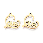 201 Stainless Steel Pendants, Love & Heart Charms, Laser Cut, Real 18K Gold Plated, 16.5x16x1mm, Hole: 1.4mm(STAS-T073-50G)
